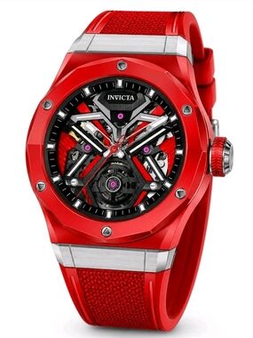 Invicta 69542 Celestial Orbitha Skeleton Dial Red Silicone Men's Watch NEW